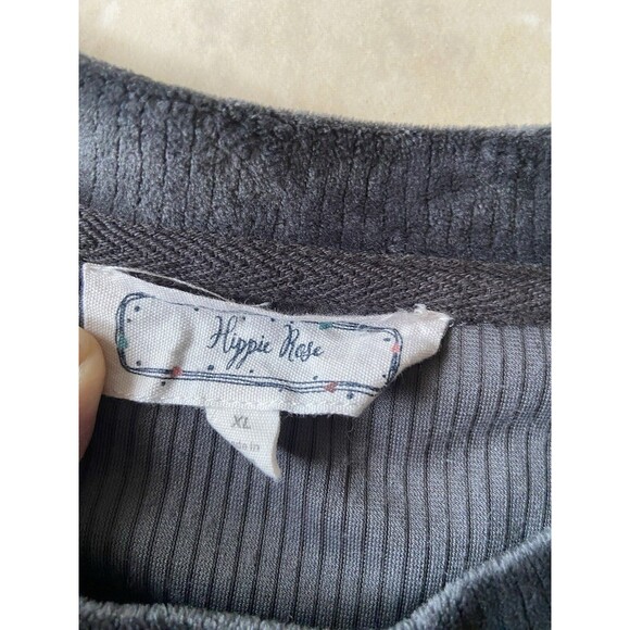 Hippie Rose Long Sleeve Crop Velour Women’s Sz XL Pullover Sweater Dark Silver - Picture 7 of 14